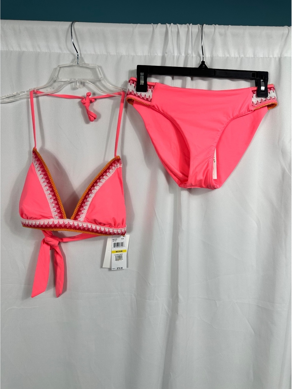 Becca Medium Pink Bikini Set with Crochet Trim Top Size Medium Bottom Size Small